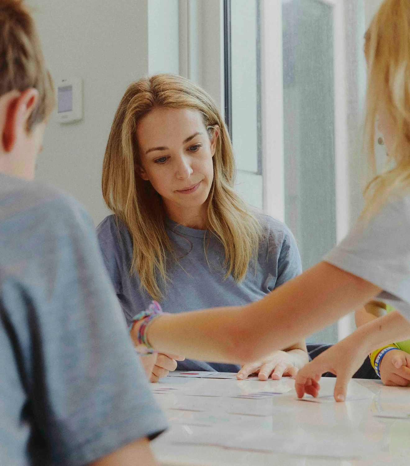A woman engaged in a group discussion.